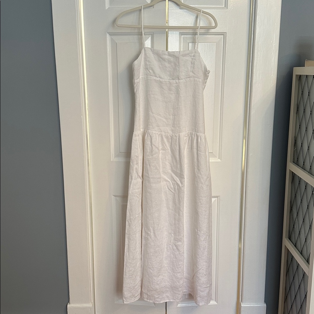DISSH White Linen Drop Waist Maxi Dress with Tie back